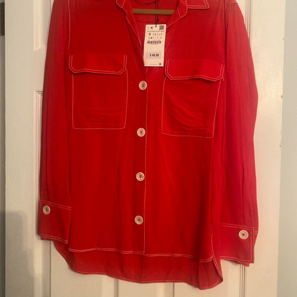 Zara Red Long Sleeve Blouse, Size Small, NWT